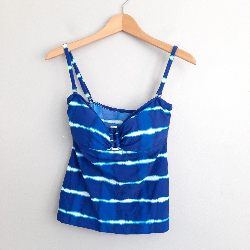 Chaps Blue Striped Tankini Bathing Suit Top
